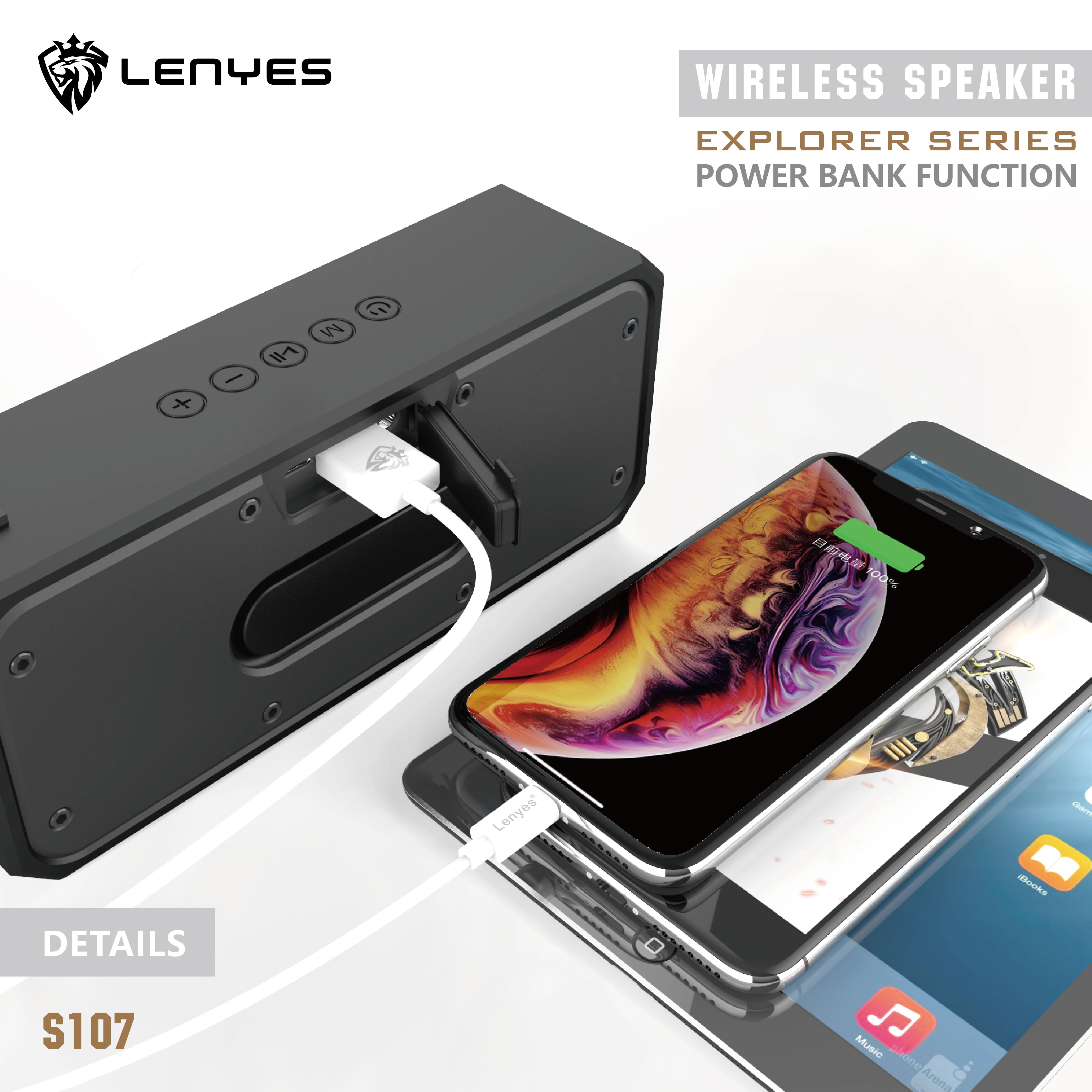 Lenyes водонепроницаемый Bluetooth динамик коробка TWS портативный IPX 7 стерео нч-динамик беспроводной громкий динамик s Зарядка для других устройств S107