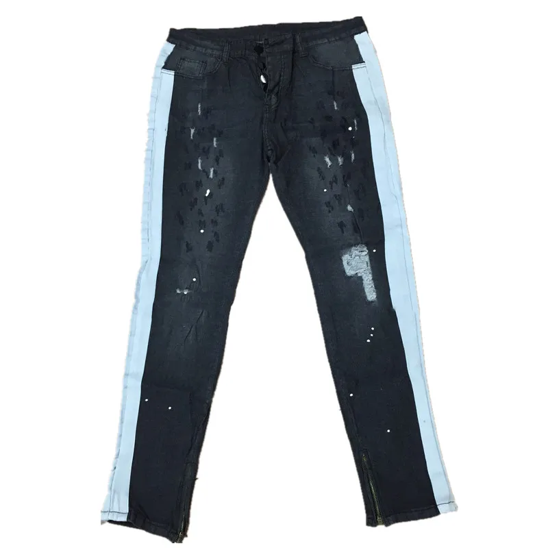 Мужские модные эластичные рваные обтягивающие джинсы разрушенная деним брюки 2019