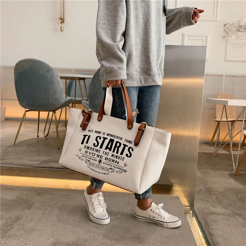 

Woman Tote Bag Fashion Letter Big Capality Canvas Bag Casual Shoulder Messenger Bags Unisex Patchwork Shopping Bag