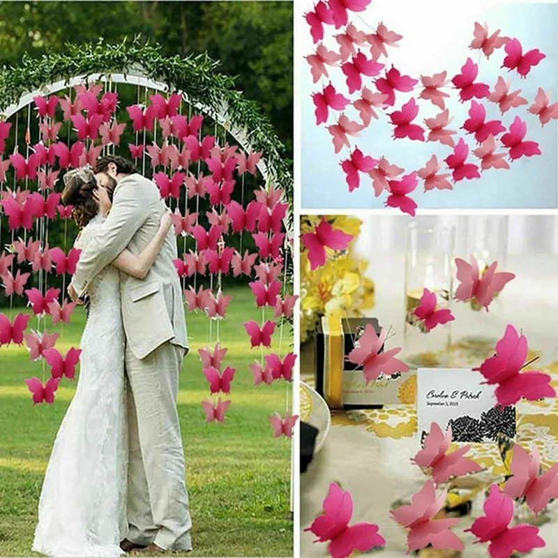 2.7M 3D Paper Garland Butterfly Banner kids Baby Shower Bunting for Valentine's Day Wedding Birthday Party Decoration | Дом и сад