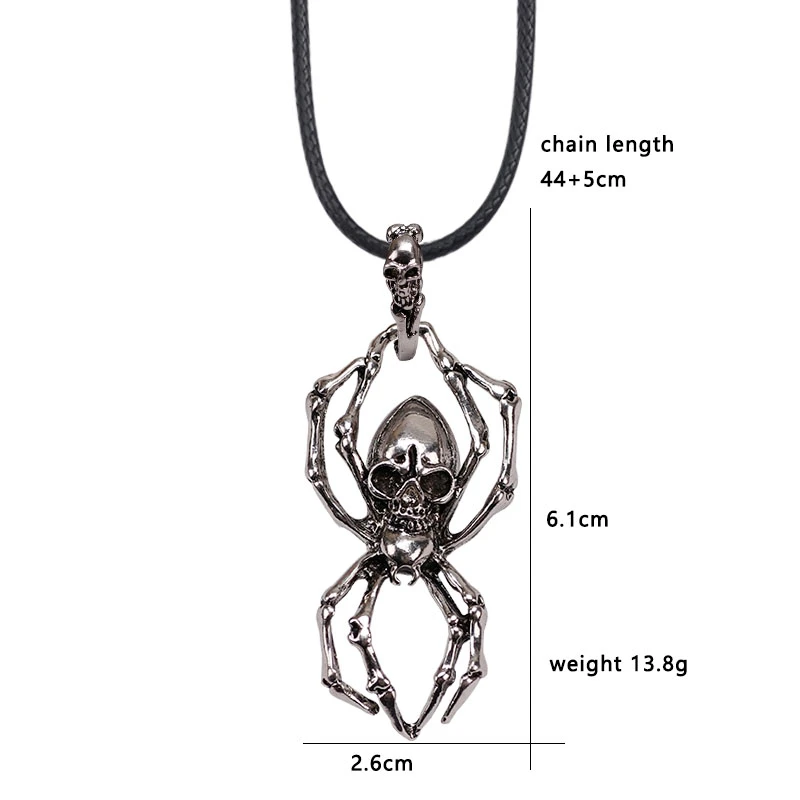 

2020 Gothic Men's Fashion Spider Necklace Vintage Clavicle Chain Skull Pendant Alloy Leather Rope Punk Party Jewelry Gift Hot
