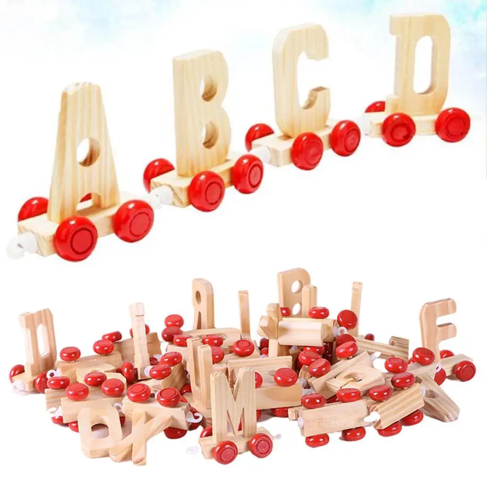 

28PCS Kids Alphabet Train Preschool Educational English Letters Wooden Learning Chips Toy For Children Toddlers