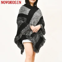 women capes loose striped poncho 2022 autumn striped knitted outdoor sun protection sweater triangle tassel v neck pullover coat