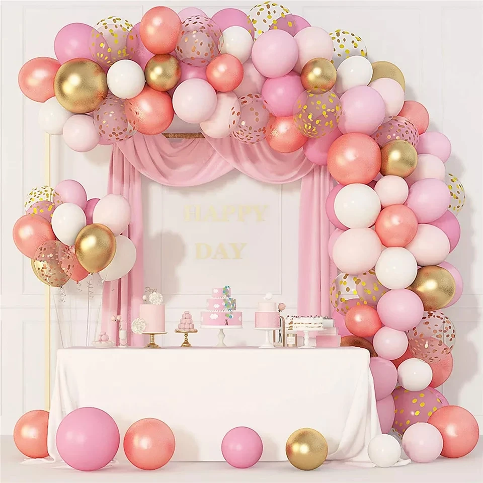 

132pcs Garland Arch Kit Pink White Confetti Rose Gold Balloons Girl Birthday Parties Wedding Baby Shower Anniversary Party