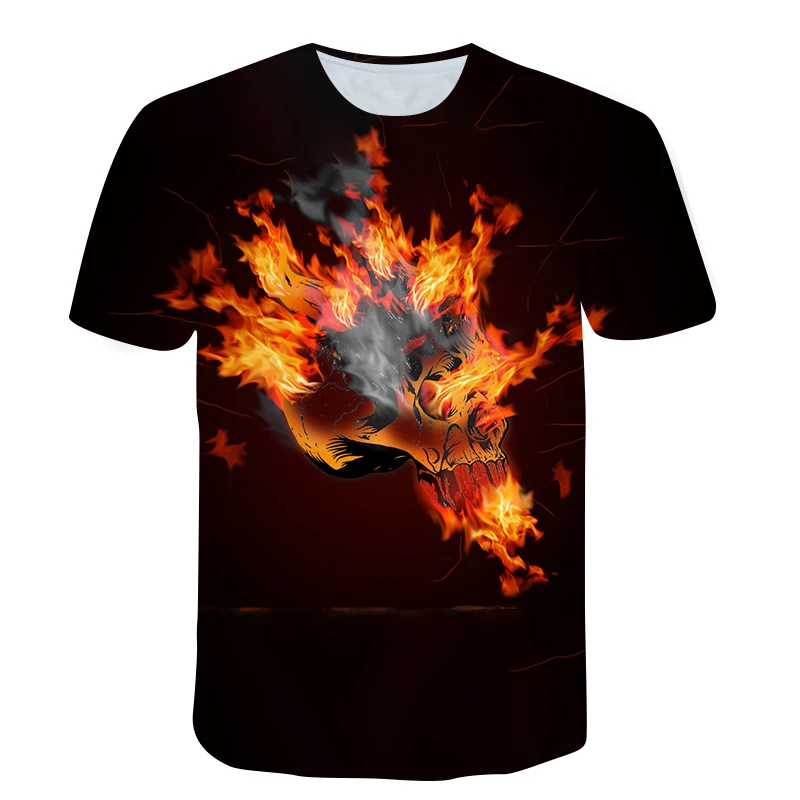 

New Summer Kids tshirts Flame Digital printing T-shirt 3D Round Neck Short Sleeve Tee for Boys and Girls Cool Children's Clothes