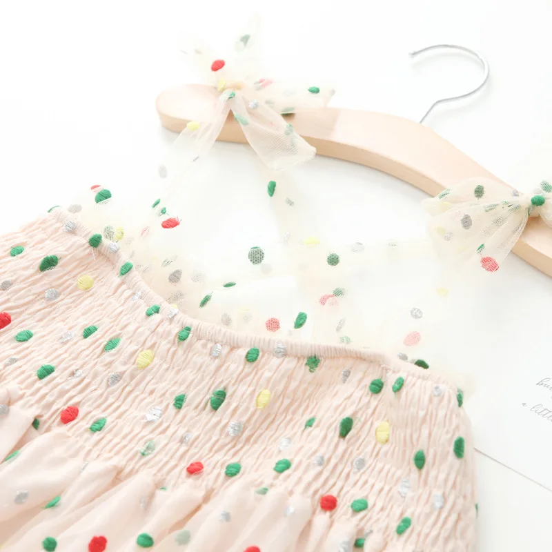 

Summer Cute Girls Clothing New Teen Girls Fashion Polka Dot Mesh Dresses Sweet Princess Strap Dress Beach Holiday Dress, #0103