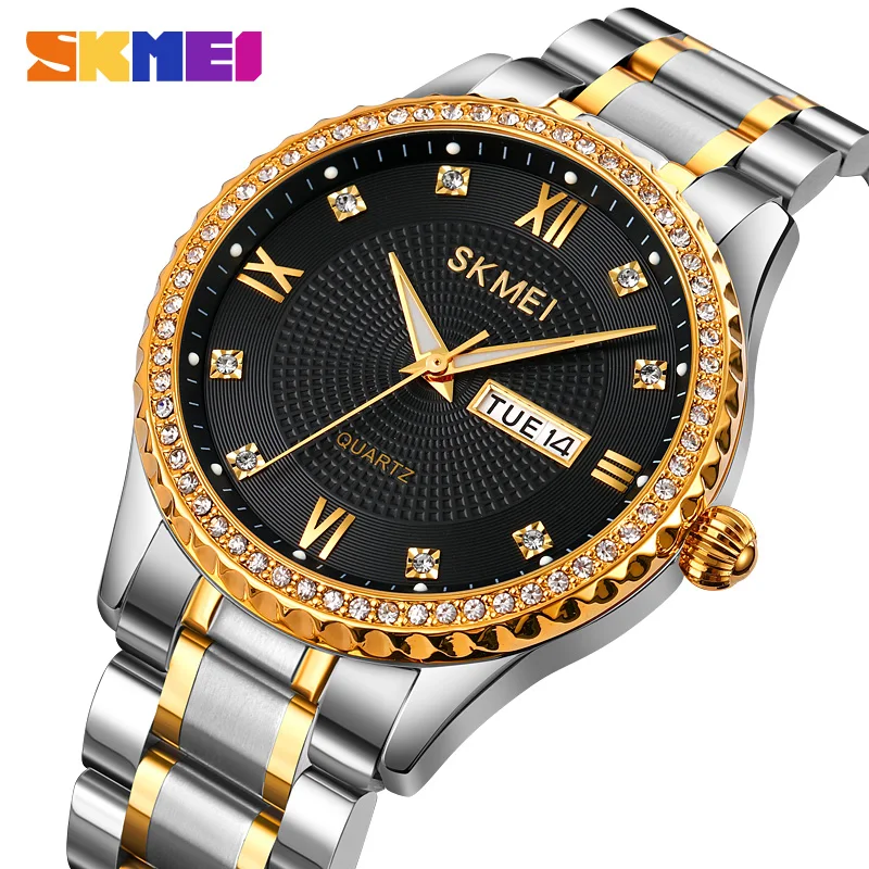 SKMEI Luxury Quartz Movement Men's Watches Bussines Rhinestone Case Waterproof Shockproof Watch Men Relogio Masculino | Наручные часы