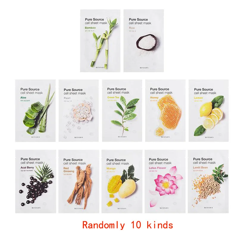 Маска Fresh To Go, листы MISSHA, растительная маска для лица, 10 шт., уход за кожей, Отбеливающая увлажняющая маска для лица, корейская косметика