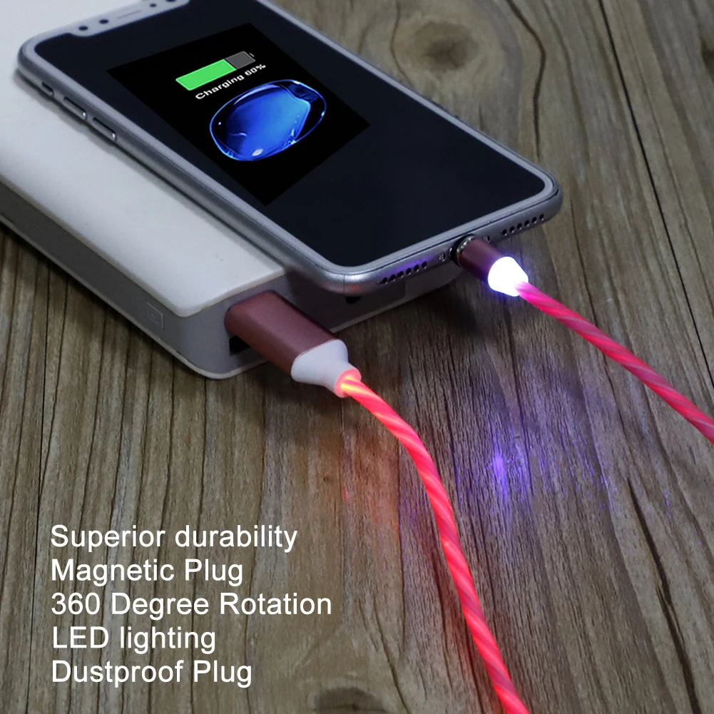 Магнитный кабель со светодиодной подсветкой для быстрой зарядки Micro USB Type C