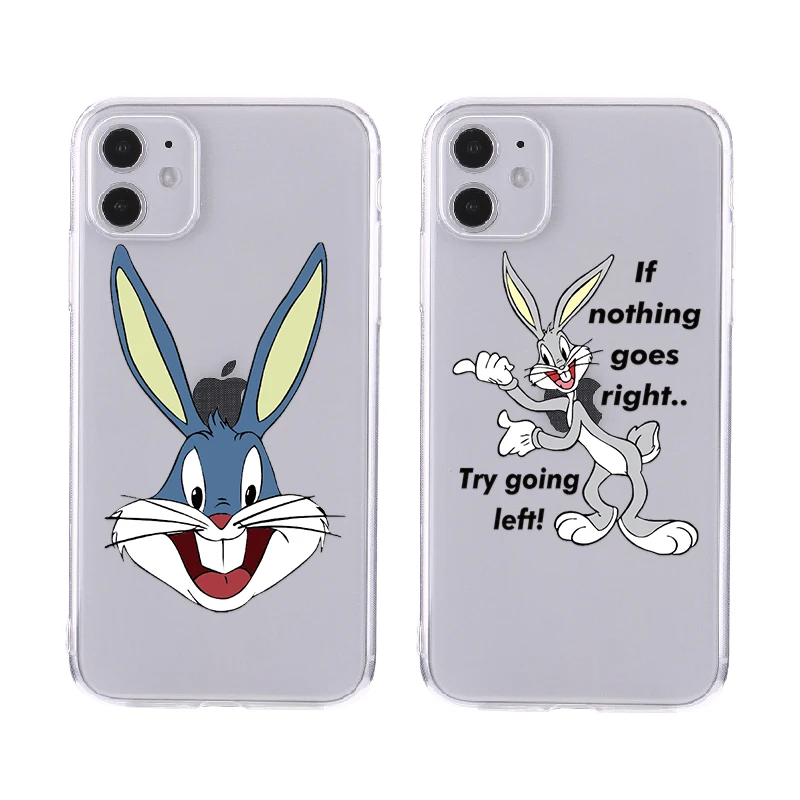 

Cute Cartoon Bugs Rabbit Ultra Thin Clear Phone Case For iPhone 11 7 Case Silicone Soft Back Cover For iPhone 11 12 Pro XS Max X