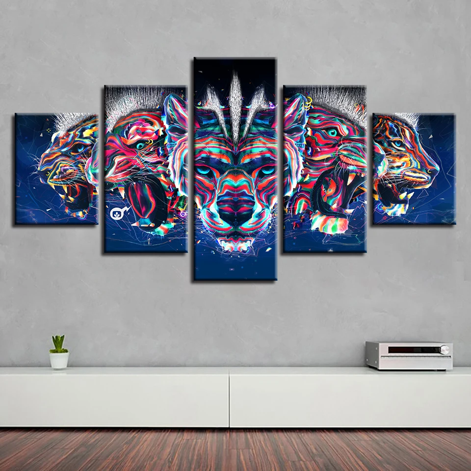 Животные печати корова Лев ободок с ушками кошки тигра холст рисунки постер