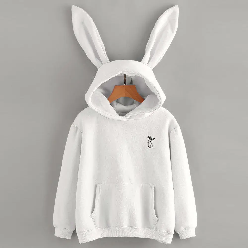 

Autumn Winter Hoodie Women Girl Cartoon Rabbit Ears Long Sleeve Hooded Sweatshirt Pullover Coat Lovely Bunny Hoodies