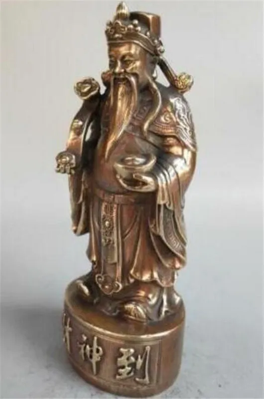 Copper statue Exquisite Chinese Old Handwork Pure Brass Carved The God Of Wealth Buddha Statue Mammon Ruyi | Дом и сад