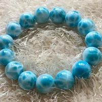 natural blue larimar gemstone bracelet women 14mm stretch round beads larimar water pattern jewelry aaaaaa