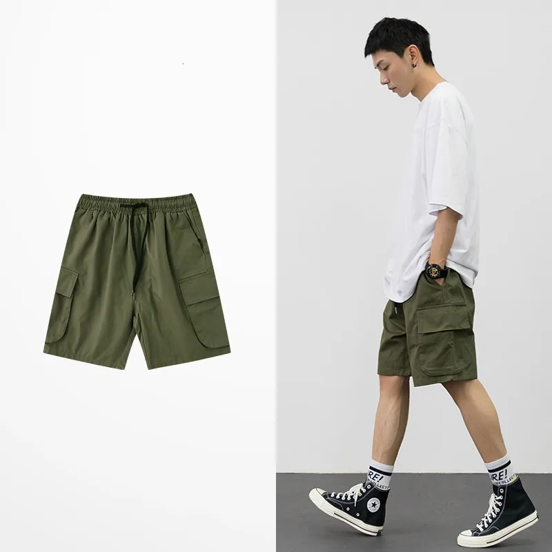 

Retro High Street Dark Souls Shorts Men Hip Hop Big Pocket Short Pants Tide Brand Streetwear Green Summer Beach Men's Shorts