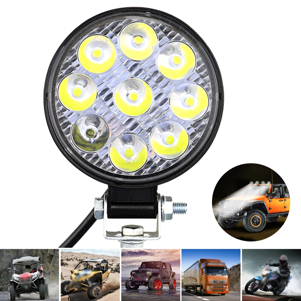 

Round 27W LED Work Light 12V 24V Off-Road Flood Spot Lamp For Car Auto SUV 4WD