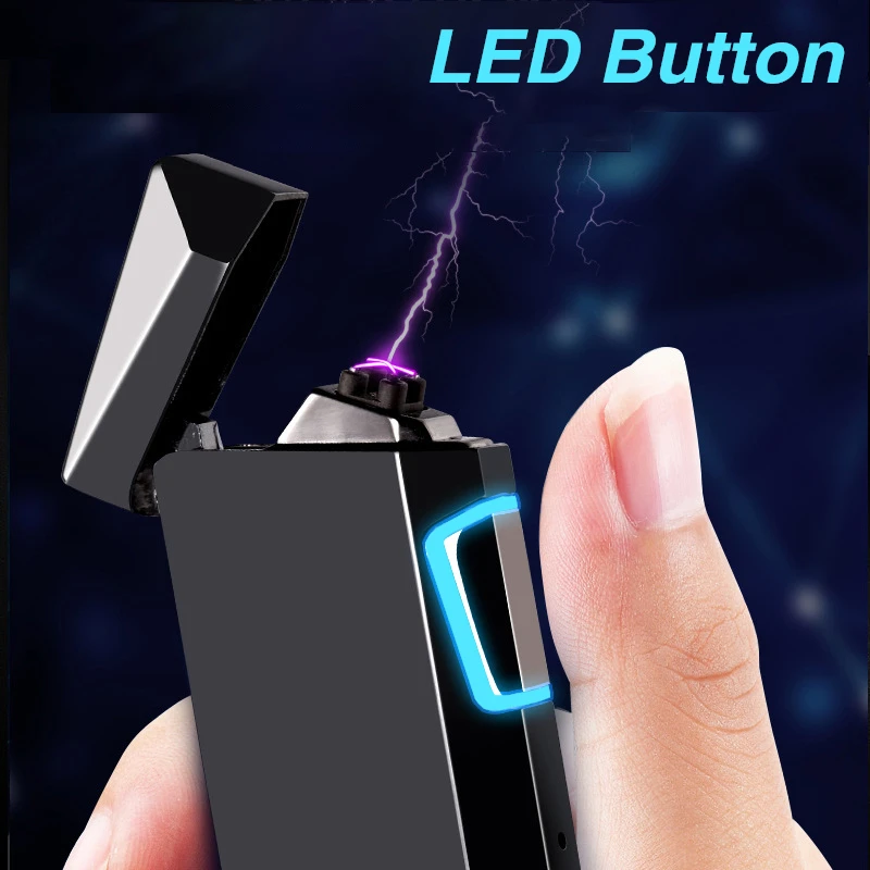 

Zinc Alloy Windproof Plasma Double Arc Lighters LED Touch Cigarette Lighter Novelty USB Electric Lighter Gift for Men