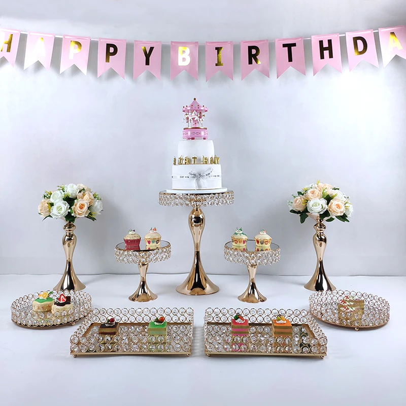 Золотое зеркало металлическая для подставки пирожных круглые тарелки свадьбы