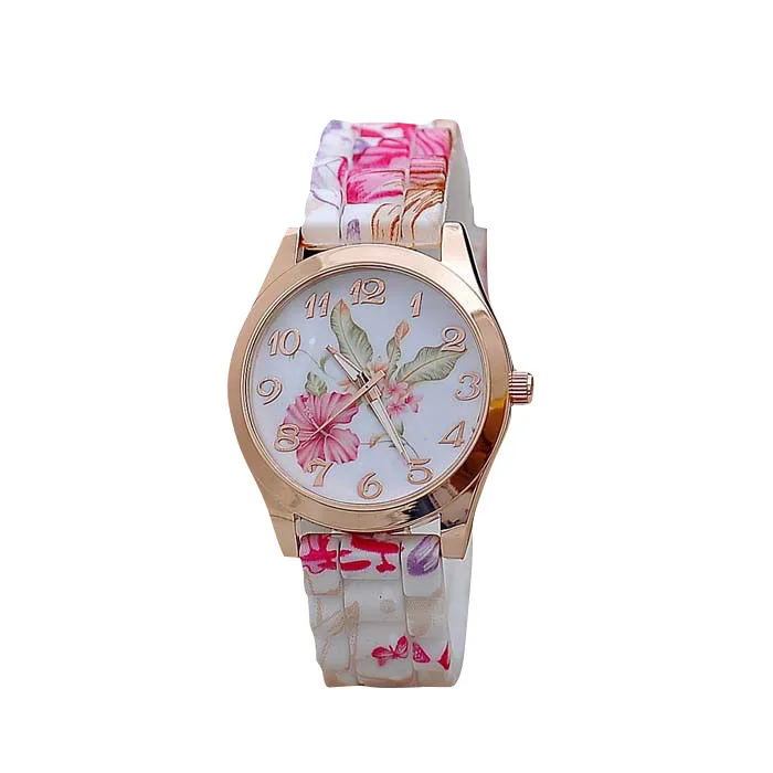 

Woman Watch 2020 Women Girl Watch Silicone Printed Flower Causal Quartz Wristwatches luxury gift quartz watch for women