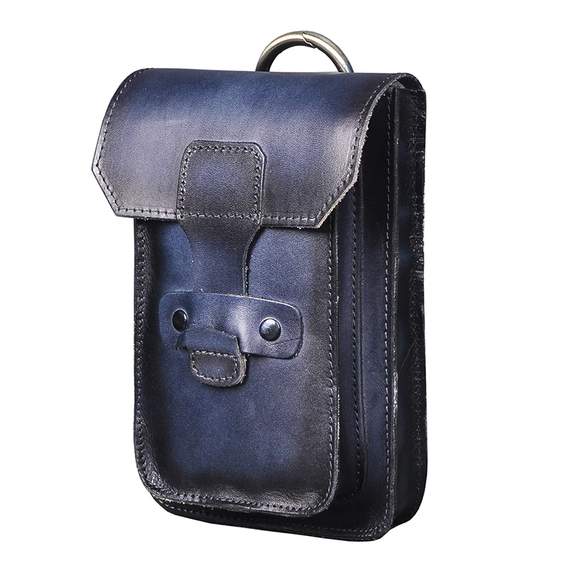 

2021 New Thick Real Leather Men Travel Design Small Cigarette Bag Pouch Hook Fanny Waist Belt Pack Case 7" Phone Pouch 9966