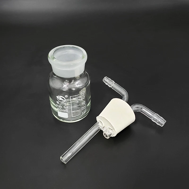 Laboratory Drechsel gas washing bottle device,Capacity 60ml,Multifunctional gas cylinder,Double-hole 6# rubber plug catheter