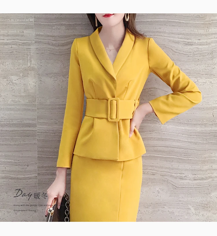 2019 осень зима новый корейский красный тонкий пиджак в деловом стиле + юбка