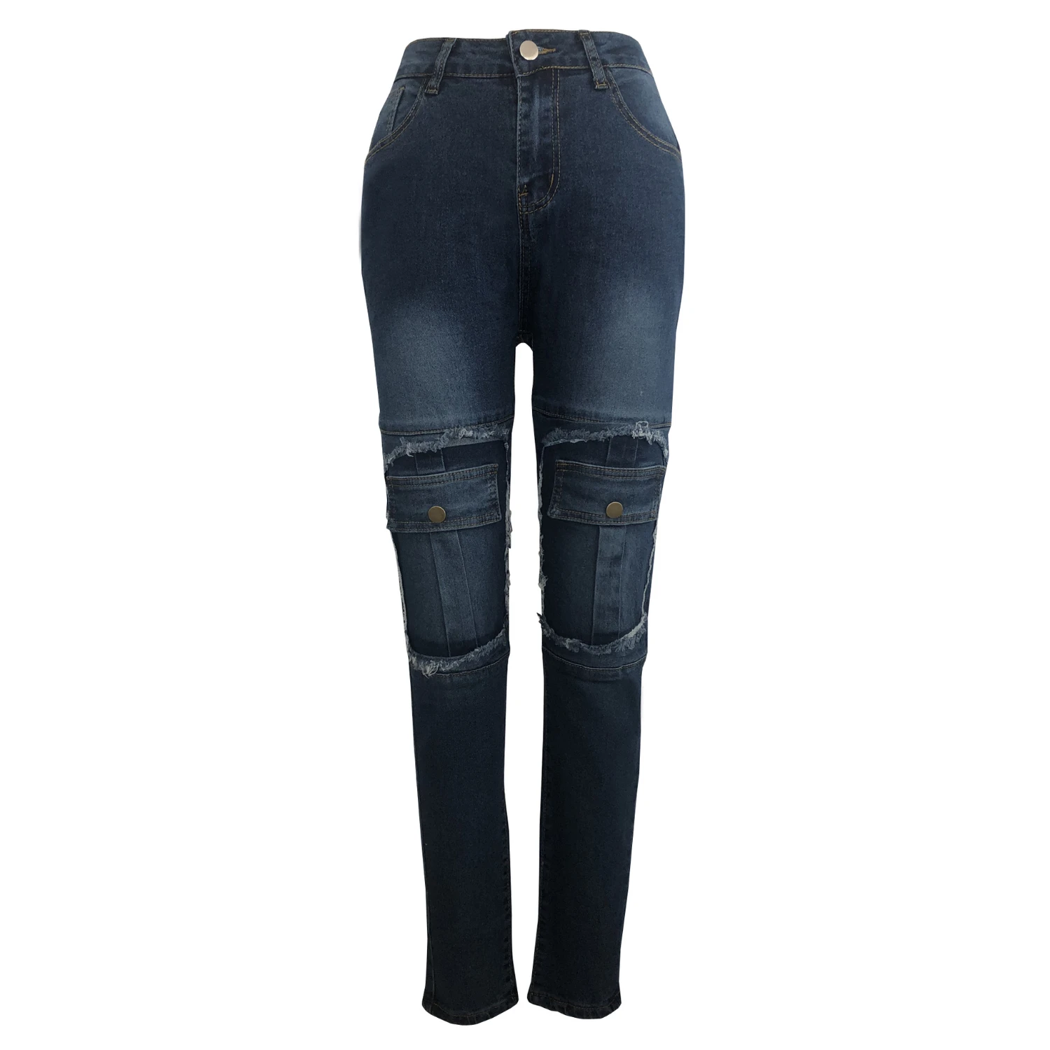 

Women Skinny Jeans Knee Pocket Denim High Waist Pencil Jeans Slim Elastic Washed Jeans Trousers Fit Lady Jeans Plus Size