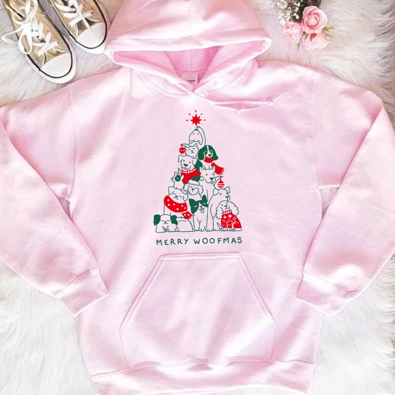 

MERRY WOOFMAS hoodies women fashion cotton casual slogan graphic cute grunge tumblr Christmas holiday gift vintage kawaii tops