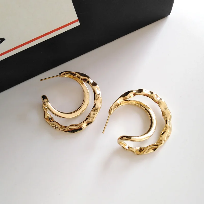 Модные ювелирные украшения S925 золотые висячие серьги с металлическим дизайном