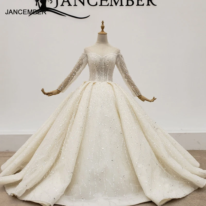 HTL1379 прозрачное свадебное платье с круглым вырезом 2020 бальное длинным рукавом