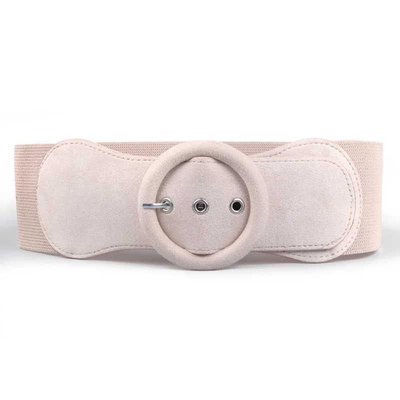 Новый корейский модный бархатный эластичный широкий пояс для женщин с круглой металлической пряжкой, дикий платье, новинка, лента на талии леди.