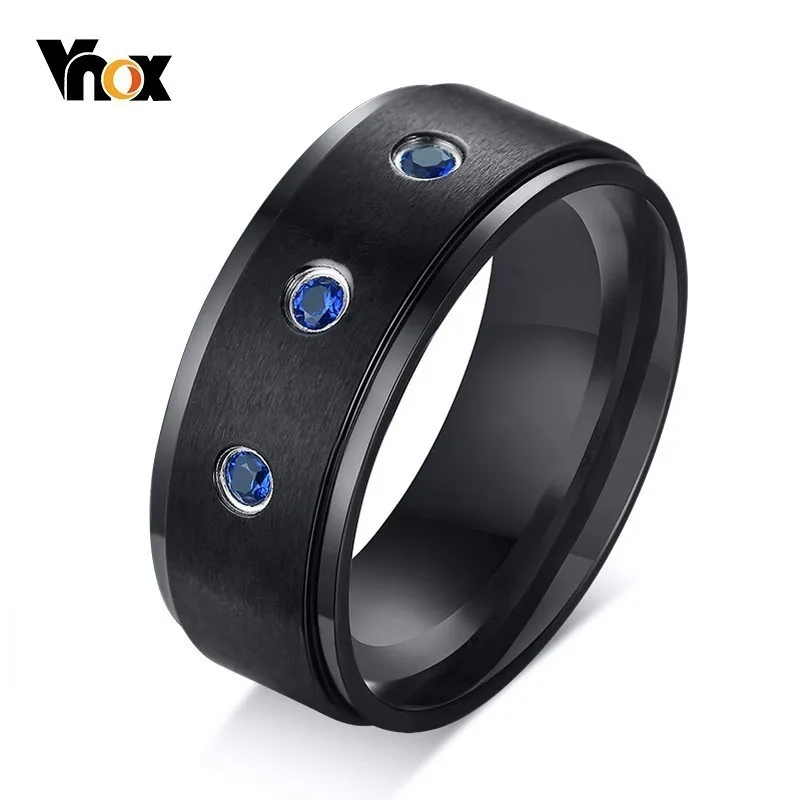 Мужские кольца Vnox Introverted Blue CZ из матовой нержавеющей стали Подарочные ювелирные