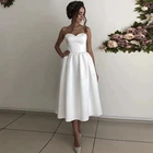 2021 простое Короткое атласное свадебное платье без рукавов с открытой спиной ТРАПЕЦИЕВИДНОЕ свадебное платье большого размера на заказ свадебное платье