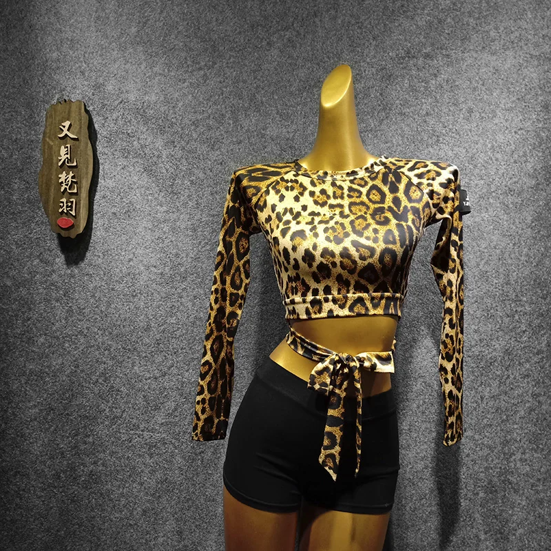 Леопардовый топ для латинских танцев костюм на шесте Женская Одежда одежда