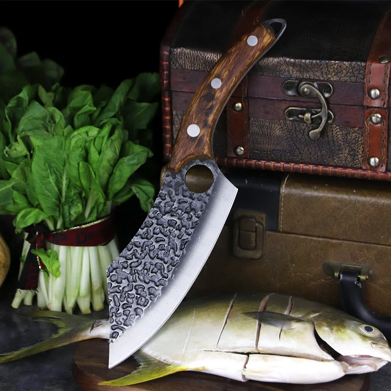 

7" Japanese upgraded boning knife fish knife thickened yellow pear wooden handle sharp cutting knife outdoor picnic knife