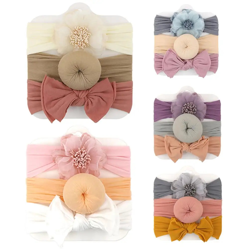 

3Pcs/Lot Flower Baby Girl Headband Soft Cotton Cute Donuts Head Bands Turban Elastic Hair Bands Fashion Bowknot Hair Accessories