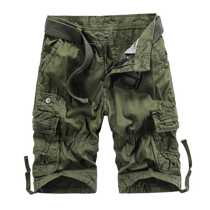 

Summer men's loose straight tooling shorts Multi Pocket solid color Capris casual fashion men's large pants