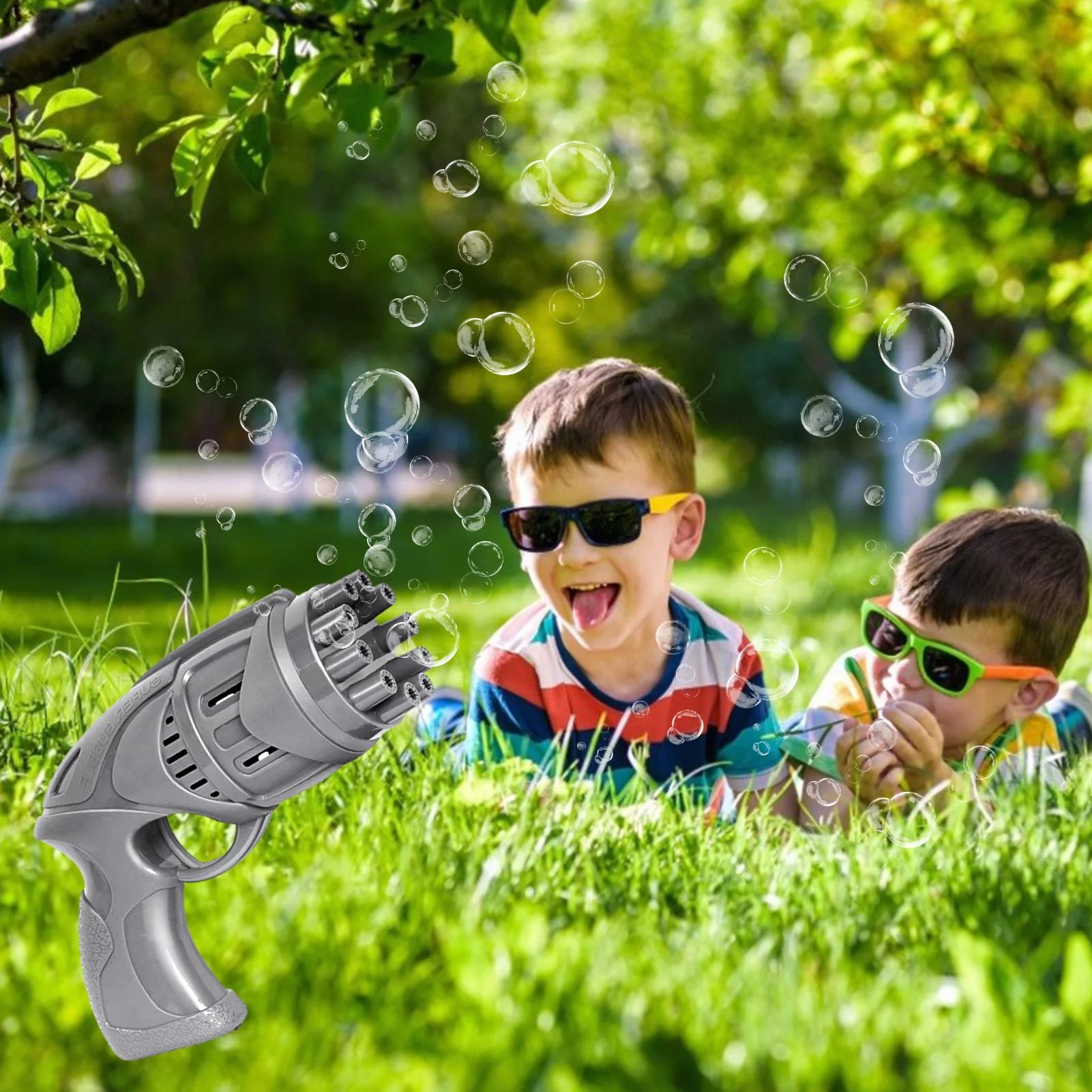 

2in1 Automatic Gatling Bubble Machine Kids Magic Bubble Maker Blower 10Hole Electric Bubble Gun Fan Summer Outdoor Toys frugal