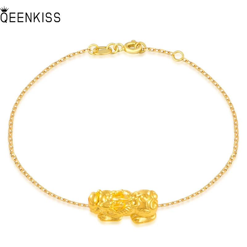 

QUEENKISS BT677 2022 Fine Jewelry Wholesale Fashion Lady Girl Birthday Wedding Gift Brave Troops 18KT Gold Pendant Bracelet