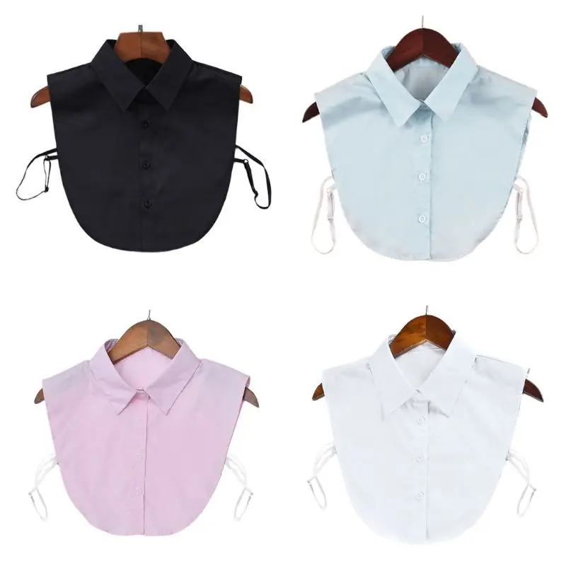 

Women Cotton Fake Collar Adjustable Solid Color Detachable Half-Shirt Blouse Top D08E
