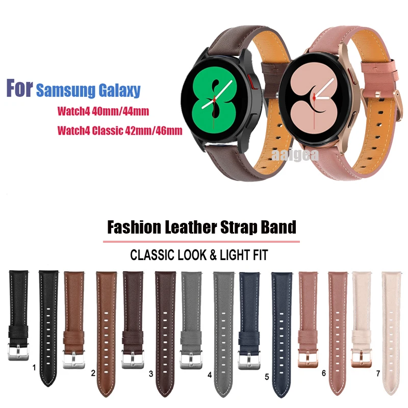 

20mm 22mm Fashion Leather Watch Band Strap for Samsung Galaxy Watch 4 /Watch4 Classic Replacement Wrist strap Elegant Bracele
