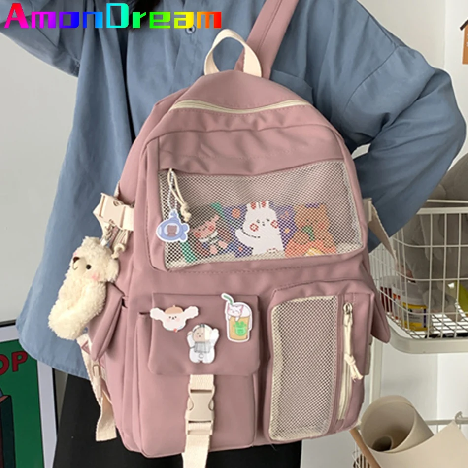 

Kawaii Nylon Women Backpack Fashion Waterproof Rucksack for Teen Girls School Bag Cute Student Bookbag Travel Mochila