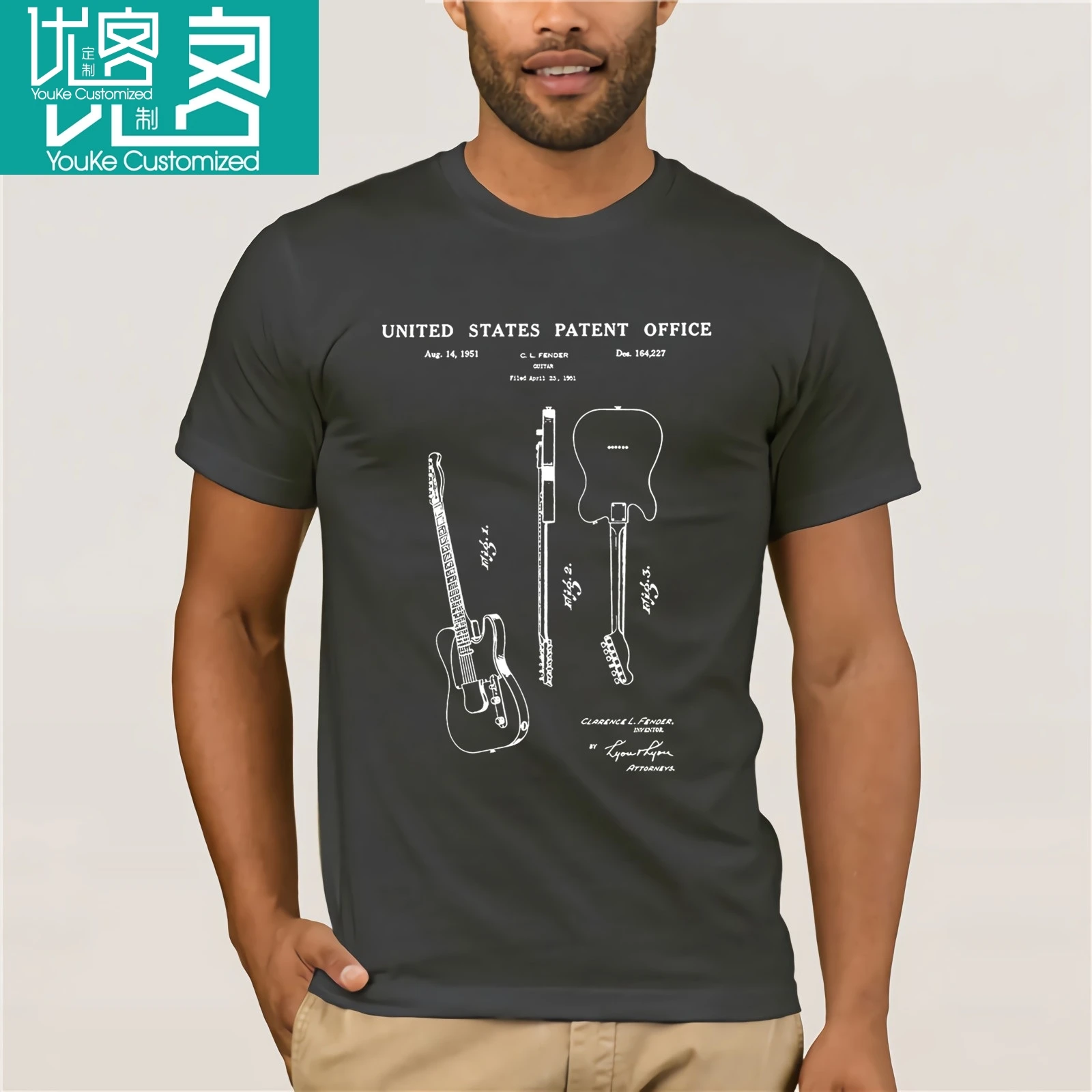 Hot-Sale-Fashion-Telecaster-T-Shirt-1951-Electric-Guitar-US-Patent-Leo-Casual-Tee-Shirts | Мужская одежда