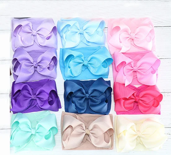 

free shipping 12pcs 5 inch kids hair accessories baby headbands girls big bowknot headband cute hair bows hairband