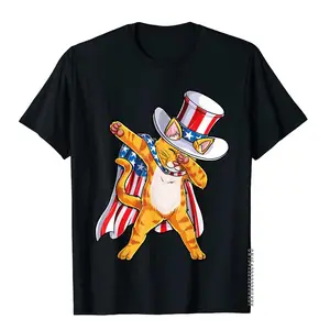 Cotton Comfortable T Shirt Discount Men's T-Shirts Meowica Dabbing Cat Uncle Sam TShirt 4th Of July Gift