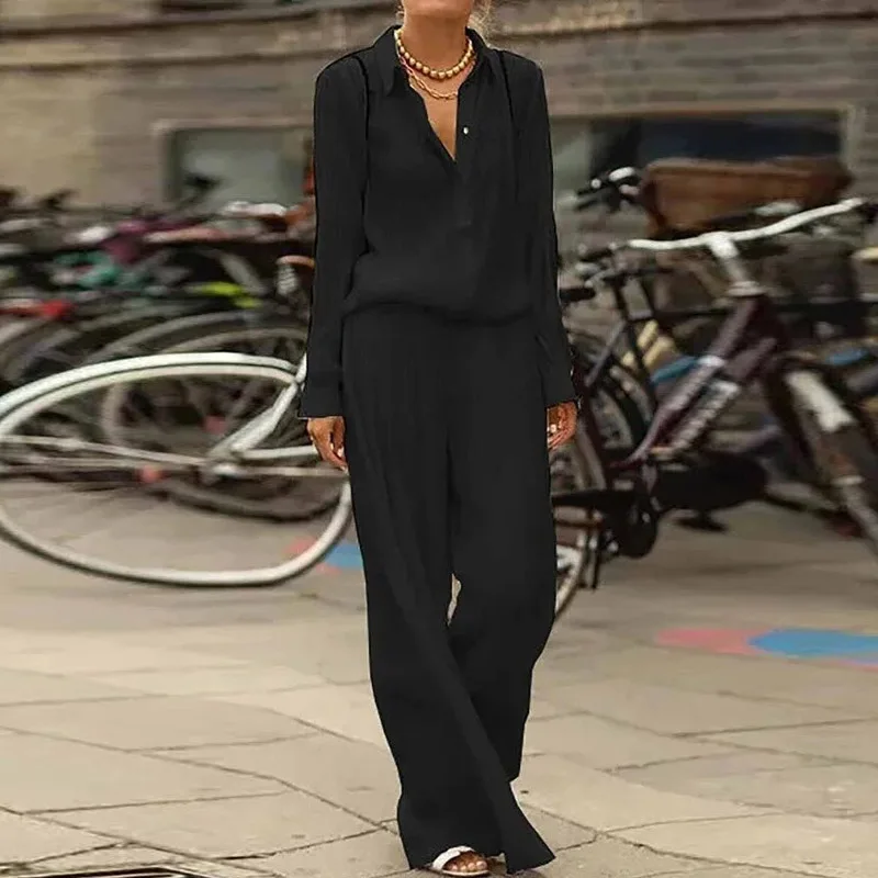 Женский Повседневный костюм из двух предметов рубашка на пуговицах с длинным