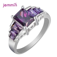 multi colors purple pink cz zircon 925 sterling silver 4 claws geometric ring wholesale boutique rhinestone ruby finger ring
