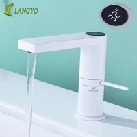 white bathroom led digital basin faucet tap water power basin mixer taps brass chrome temperate display mixers sink faucets