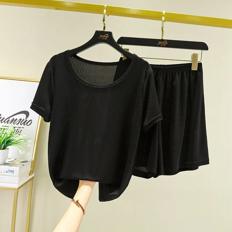 Домашний костюм из вискозы с коротким рукавом женская летняя Пижама большого