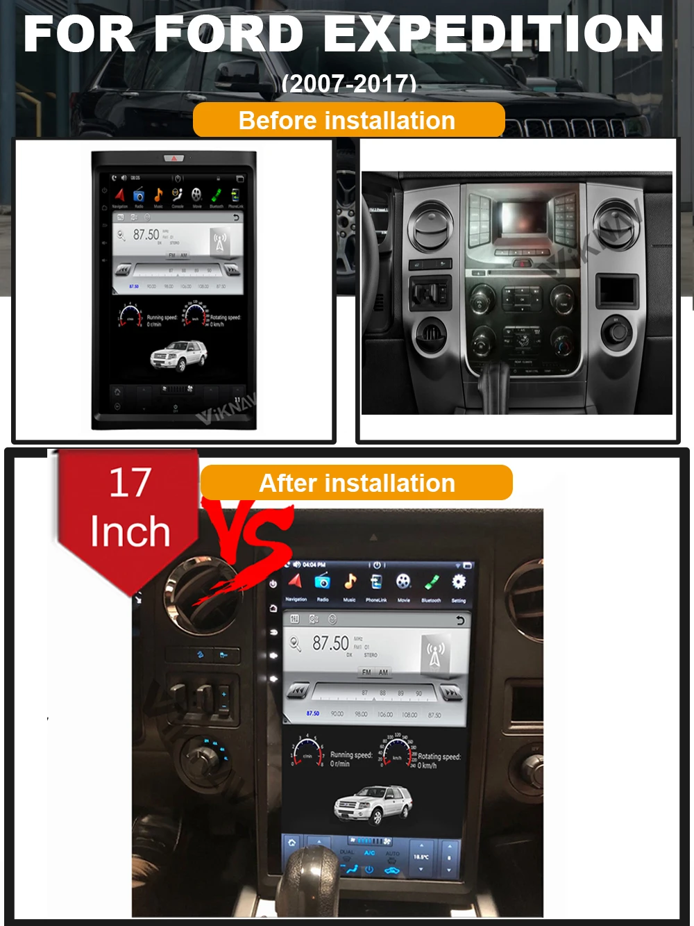 

17 дюймов Android система вертикальный экран автомобиля GPS навигация для-FORD expedition 2007-2017 мультимедийный DVD плеер